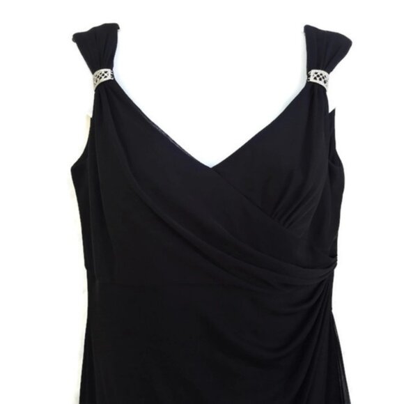 Vintage Alex Evenings Formal Chiffon Dress w/ Rhinestone Clasps, Black, Size 8P - Picture 4 of 5